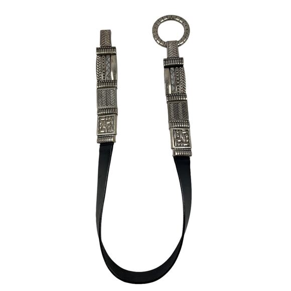 Chicos Belt Leminta Black Mixed Media Leather Stretch Silver Link Buckle 35” Med - Picture 4 of 16